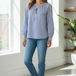 Tommy Hilfiger Blue and White Striped Blouse Size M